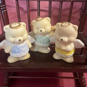 3 vintage angel bear ornaments
